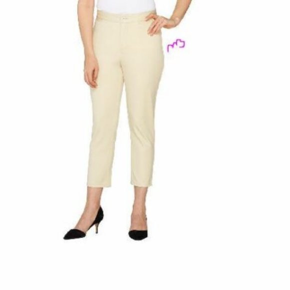 NWT DENIM & CO. KHAKI TWIN STRETCH CROP PANTS 16 - Picture 1 of 8